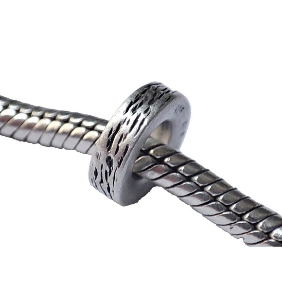 Pandora Women's Silver Wood Grain Design Retired Spacer - Picture 3 of 3